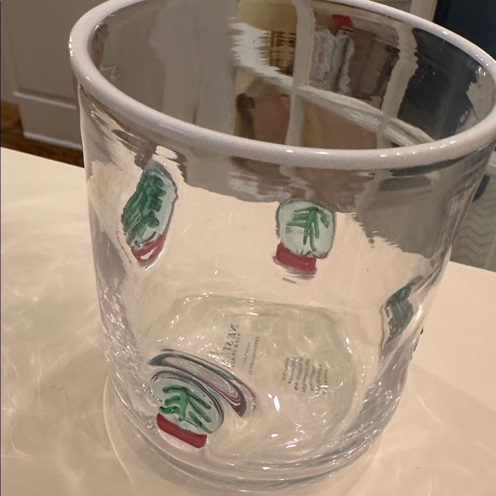 Anthropologie Festive Icon Juice Glass Christmas Holiday Snow globe  NWT